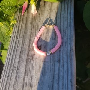 Pink & Gold Heart Clay Bead Bracelet